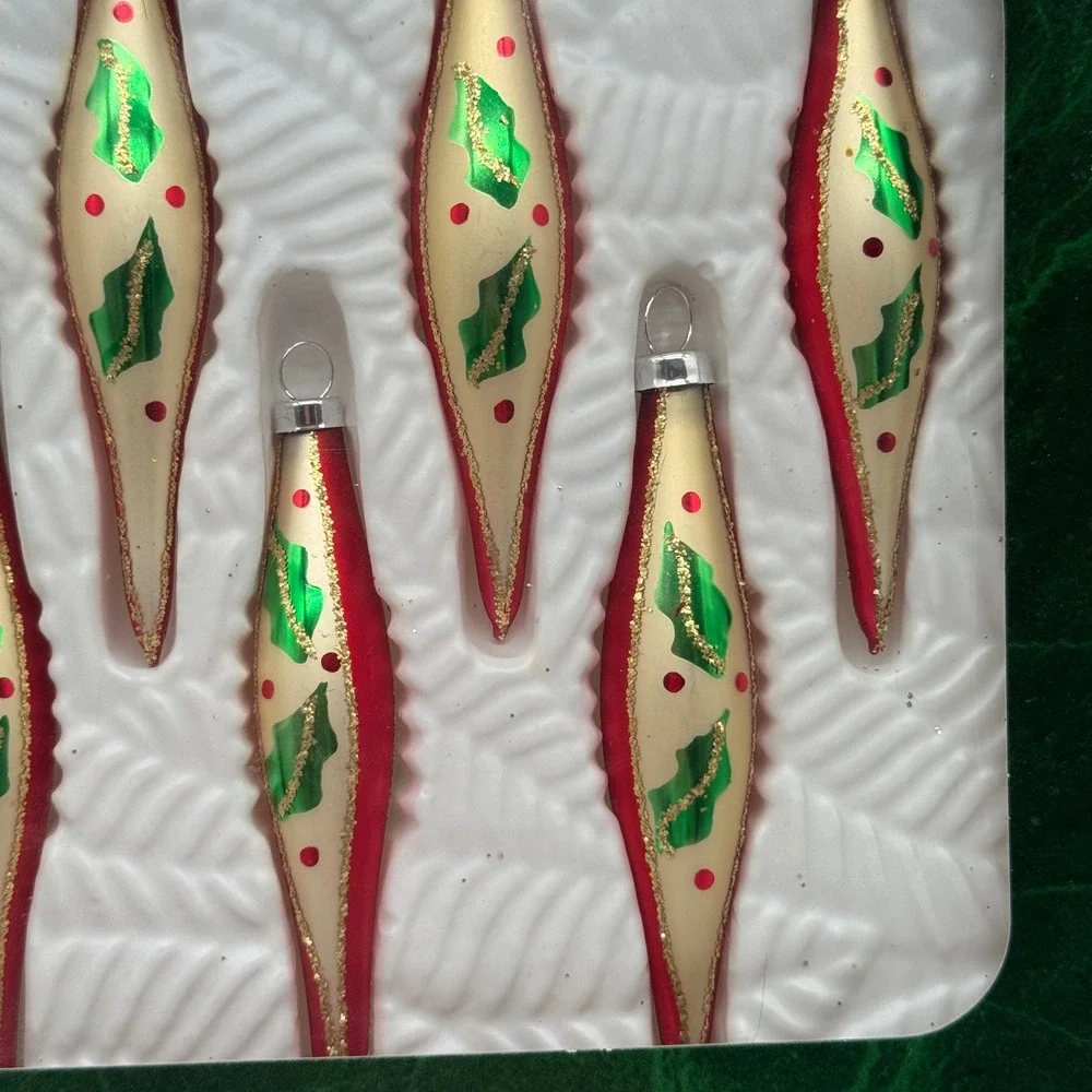 Vintage Bradford Christmas Trimmeries Glass Ornaments Box Set 6 Mini Red 4